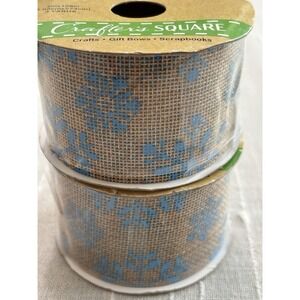 Christmas Winter Holiday Blue Snowflake Burlap Ribbon Lot Of 2 Crafts Gifts Bows